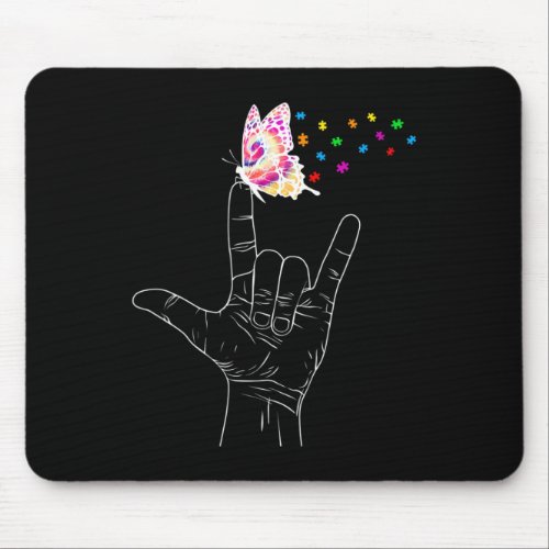 ASL I Love You Hand Sign Language Butterfly Autism Mouse Pad