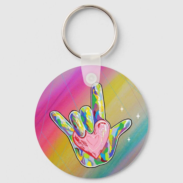 ASL I Love You Heart Keychain (Front)