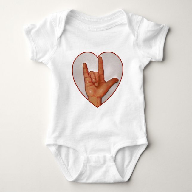 ASL I LOVE YOU, HEART SHAPED BABY BODYSUIT (Front)