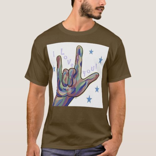 ASL I Love You in Denim and Camouflage Colors T_Shirt