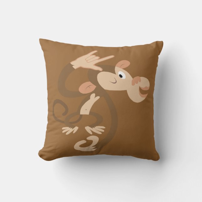 ASL I Love You Monkey Throw Pillow (Front)