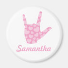 ASL I Love You Pink Hearts Sign Language and Name