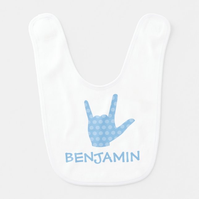 ASL I Love You Sign Language Boy Name Baby Bib (Front)