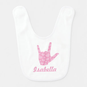 ASL I Love You Sign Language Girl Name Baby Bib
