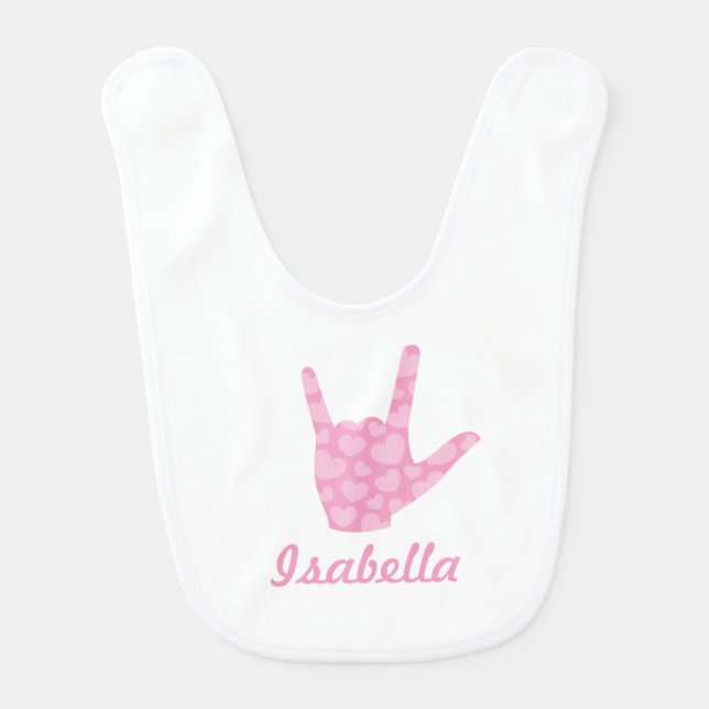 ASL I Love You Sign Language Girl Name Baby Bib (Front)