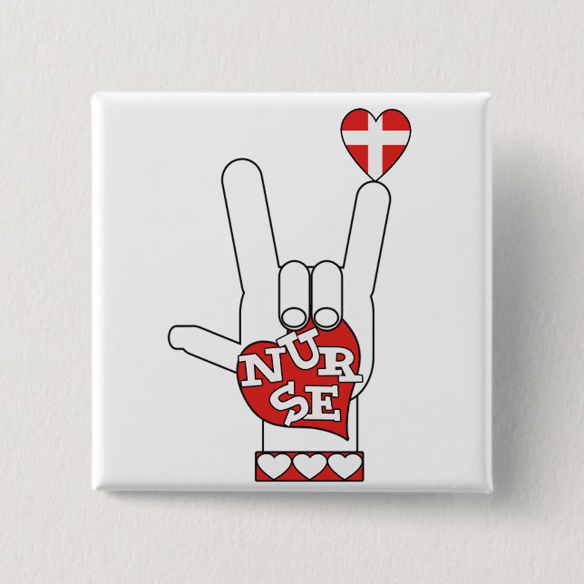 ASL I Love YOU Sign Language - HAND HEART NURSE Pinback Button (Front)