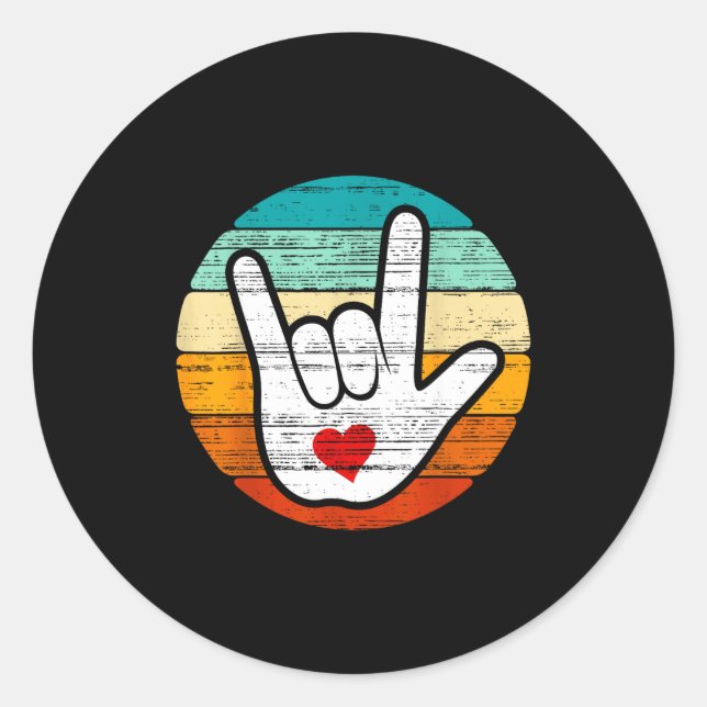 Asl I Love You, Sign Language Heart Love Valentine Classic Round Sticker (Front)