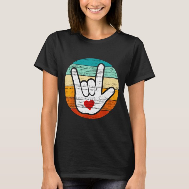 Asl I Love You, Sign Language Heart Love Valentine T-Shirt (Front)