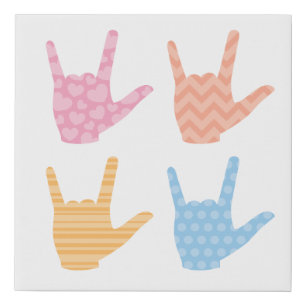 ASL I Love You Sign Language Pink Blue Orange