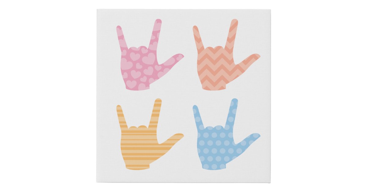 Asl I Love You Sign Language Pink Blue Orange Zazzle Com