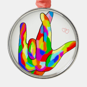 ASL I Really Love You Bright Colors Metal Ornament