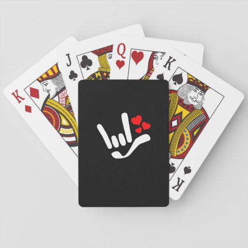 ASL ILY I Love You Sign With Red Hearts Playing Cards