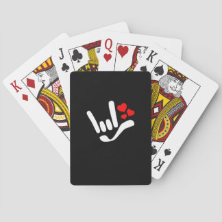 ASL ILY I Love You Sign With Red Hearts Poker Cards