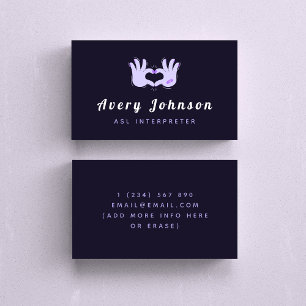 ASL Interpreter Sign Language Cool Dark Purple Fun Business Card