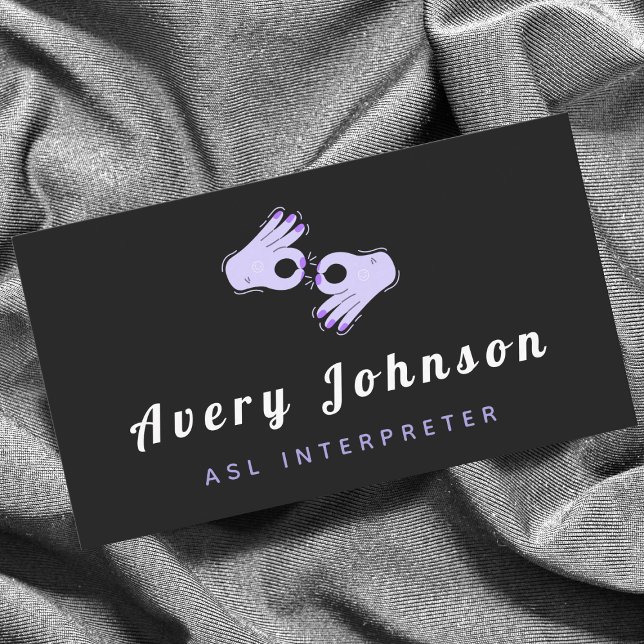 ASL Interpreter Sign Language Cool Purple Hands  Business Card (Creator Uploaded)