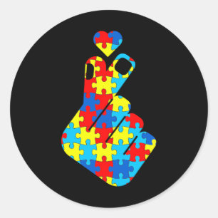 ASL Korean Love Sign Language Autism Awareness Sup Classic Round Sticker