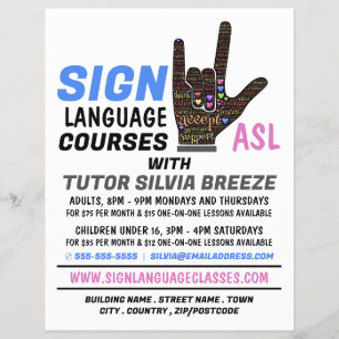ASL, Love Gesture, Sign Language Course Advert Flyer