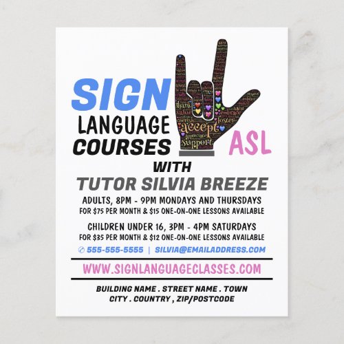 ASL Love Gesture Sign Language Course Advert Flyer
