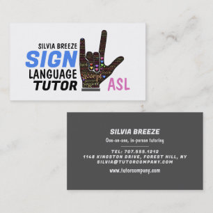 ASL, Love Gesture, Sign Language Tutor, Teacher Business Card