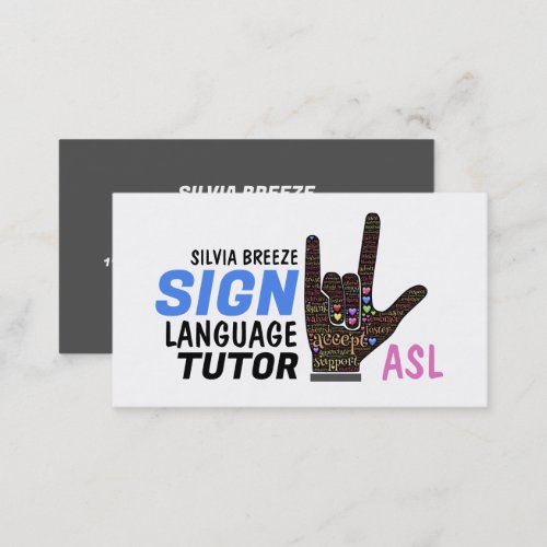 ASL Love Gesture Sign Language Tutor Teacher Business Card