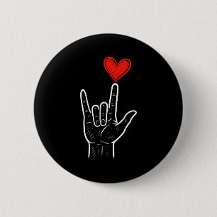 Asl Love Hand Sign Heart Valentines Day Mens Women Button
