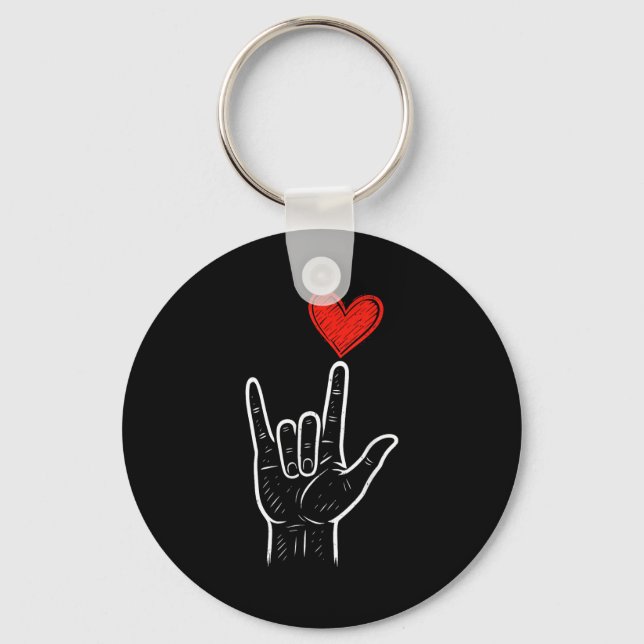 Asl Love Hand Sign Heart Valentines Day Mens Women Keychain (Front)