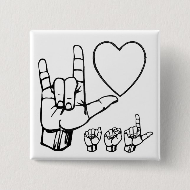 asl love, heart, asl pinback button (Front)