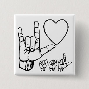 asl love, heart, asl pinback button