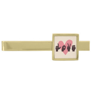 ASL Love IV - Valentine's Day Gold Finish Tie Bar