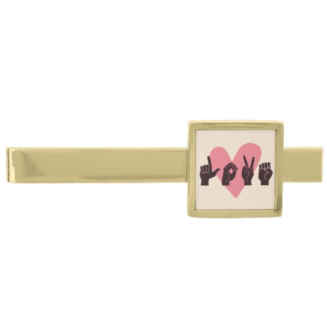 ASL Love IV - Valentine's Day Gold Finish Tie Bar (Front)