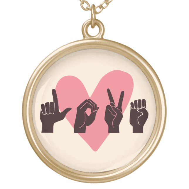 ASL Love IV - Valentine's Day Gold Plated Necklace (Front)