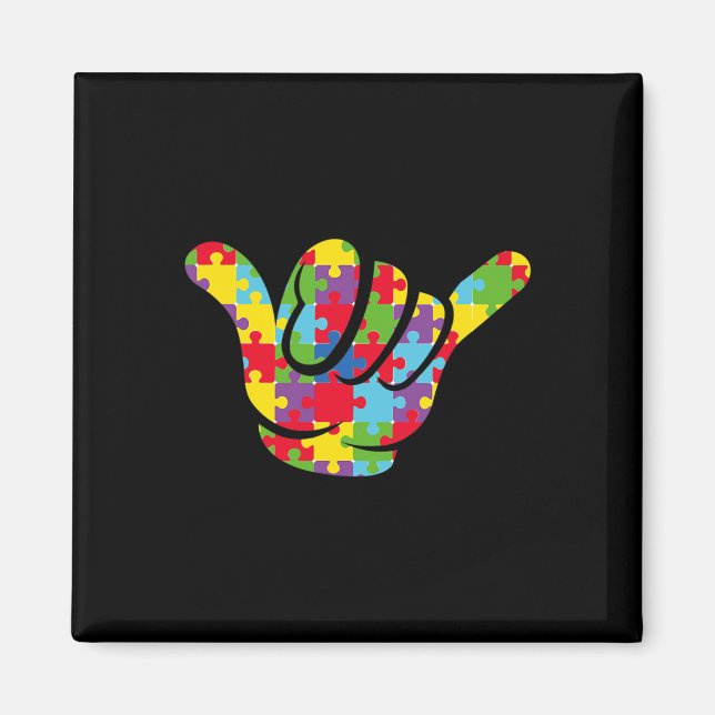 ASL Love Puzzle Hand Sign Language Autism Awarenes Magnet (Front)