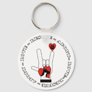 ASL - LOVE SIGN - ADOPT - RESCUE - CATS - DOGS KEYCHAIN