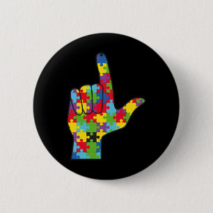 Asl Love Sign Autism Awareness Support Button