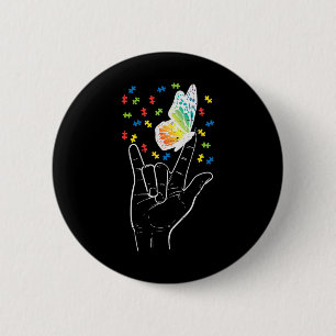 Asl Love Sign Butterfly Puzzle Autism Awareness Sp Button
