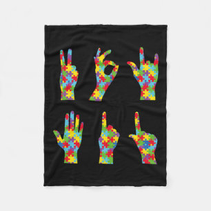 Asl Love Sign Language Autism Awareness Fleece Blanket