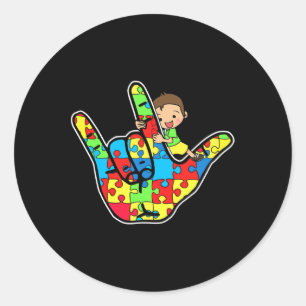 ASL Love Sign Language Autism Awareness Support Classic Round Sticker