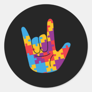 Asl Love Sign Language Autism Awareness Support Cu Classic Round Sticker