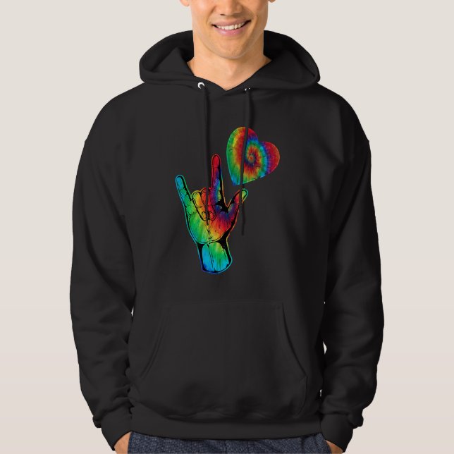 ASL Love Sign Language Autism  Awareness Support   Hoodie (Front)