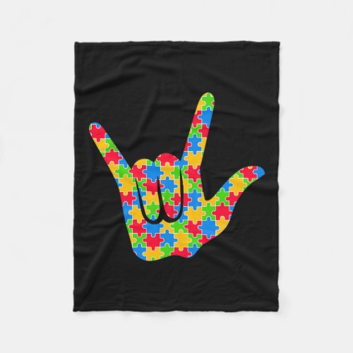 Asl Love Sign Language Autism Awareness Support Lo Fleece Blanket