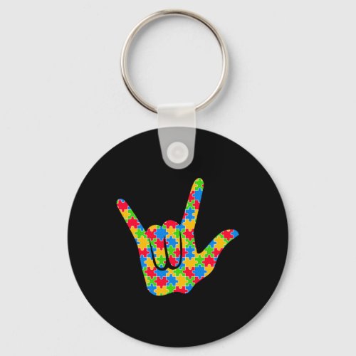 Asl Love Sign Language Autism Awareness Support Lo Keychain