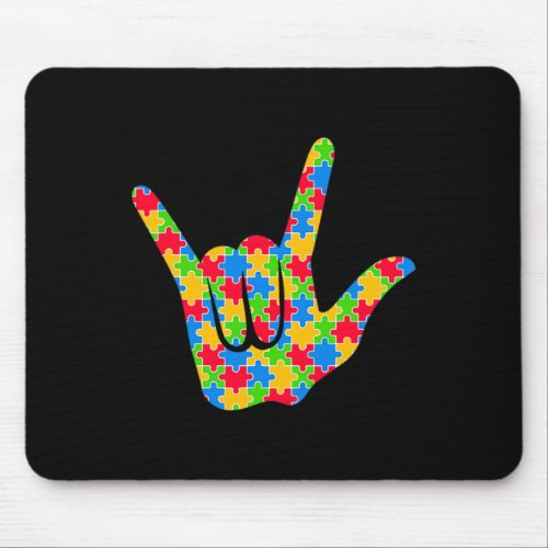 Asl Love Sign Language Autism Awareness Support Lo Mouse Pad