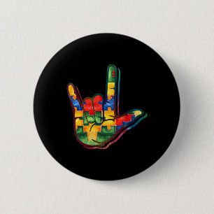 ASL Love Sign Language Autism Awareness Support Pu Button