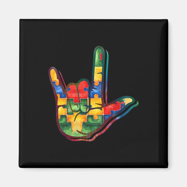 ASL Love Sign Language Autism Awareness Support Pu Magnet (Front)
