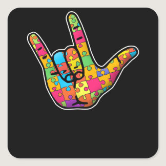 ASL Love Sign Language Autism Awareness Support Square Sticker