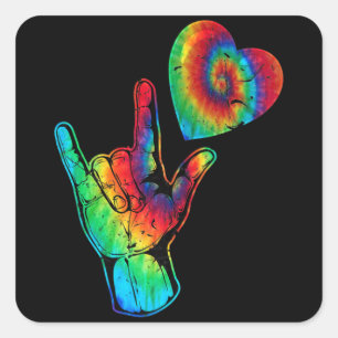 ASL Love Sign Language Autism Awareness Support Ti Square Sticker