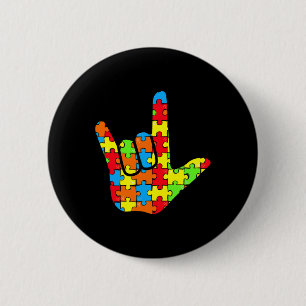 Asl Love Sign Language Autism Gift Awareness Suppo Button
