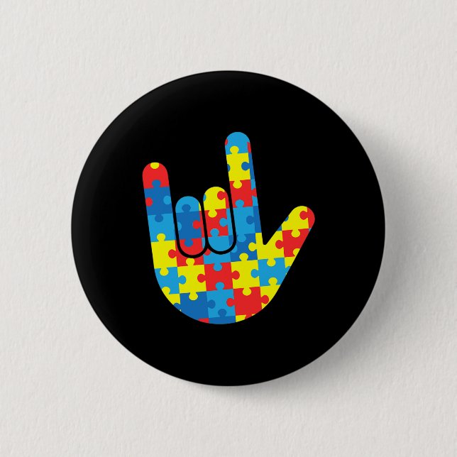 Asl Love Sign Language Autism Gift Awareness Suppo Button (Front)