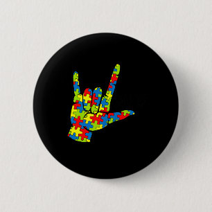 ASL Love Sign Language Autism Gift Awareness Suppo Button