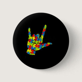 ASL Love Sign Language Autism Gift Awareness Suppo Button